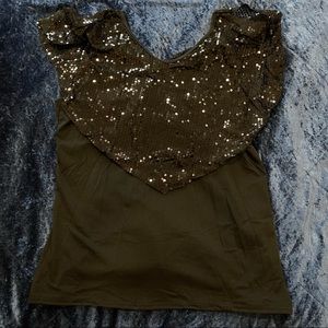 NWOT Black Sequin Shawl Blouse